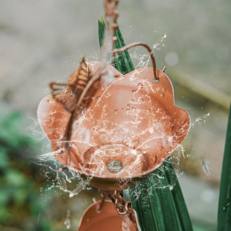 DUSVALLY 8.5 FT Rain Chains Decorative Iron Chain Bell with 12 Bird Rain Collector Cups Garden Decorative,8-1/2 Length - Image 4